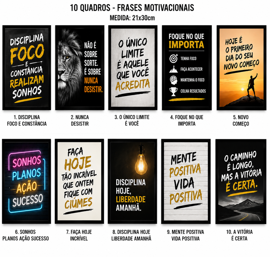 Quadros personalizados COLEÇÃO FRASES MARCANTES 21x30 moldura MDF com proteção em acetato (Cópia)