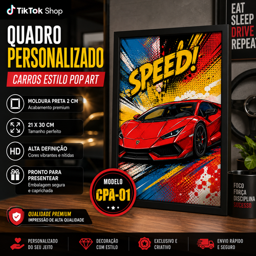 Quadros personalizados COLEÇÃO MEU CARRO 21x30 moldura MDF com proteção em acetato