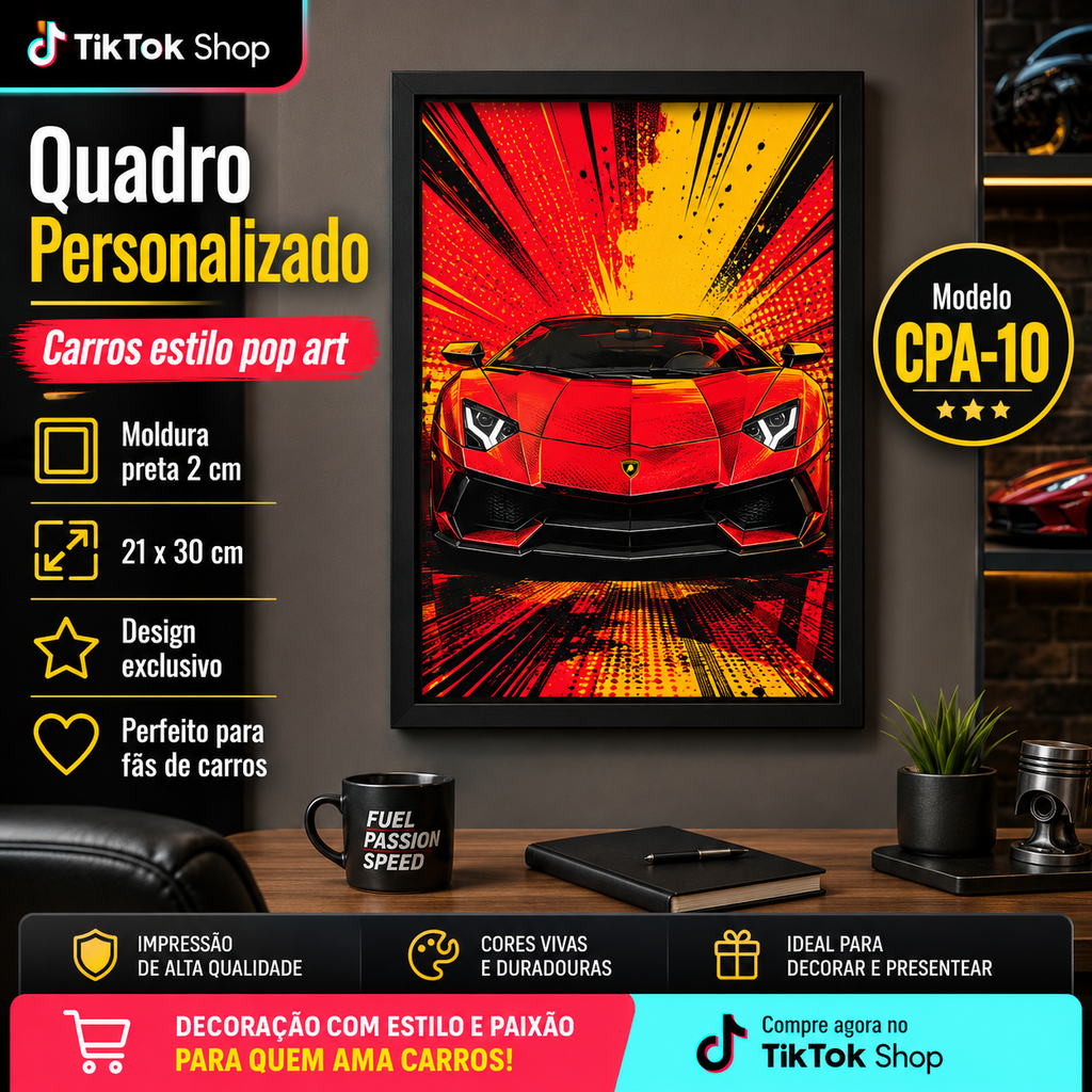 Quadros personalizados COLEÇÃO MEU CARRO 21x30 moldura MDF com proteção em acetato