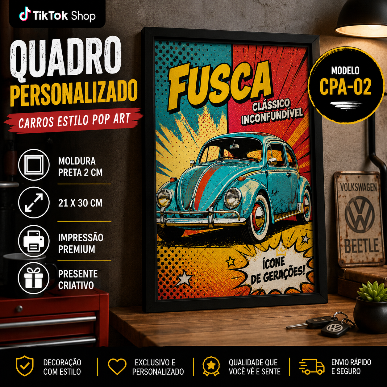 Quadros personalizados COLEÇÃO MEU CARRO 21x30 moldura MDF com proteção em acetato