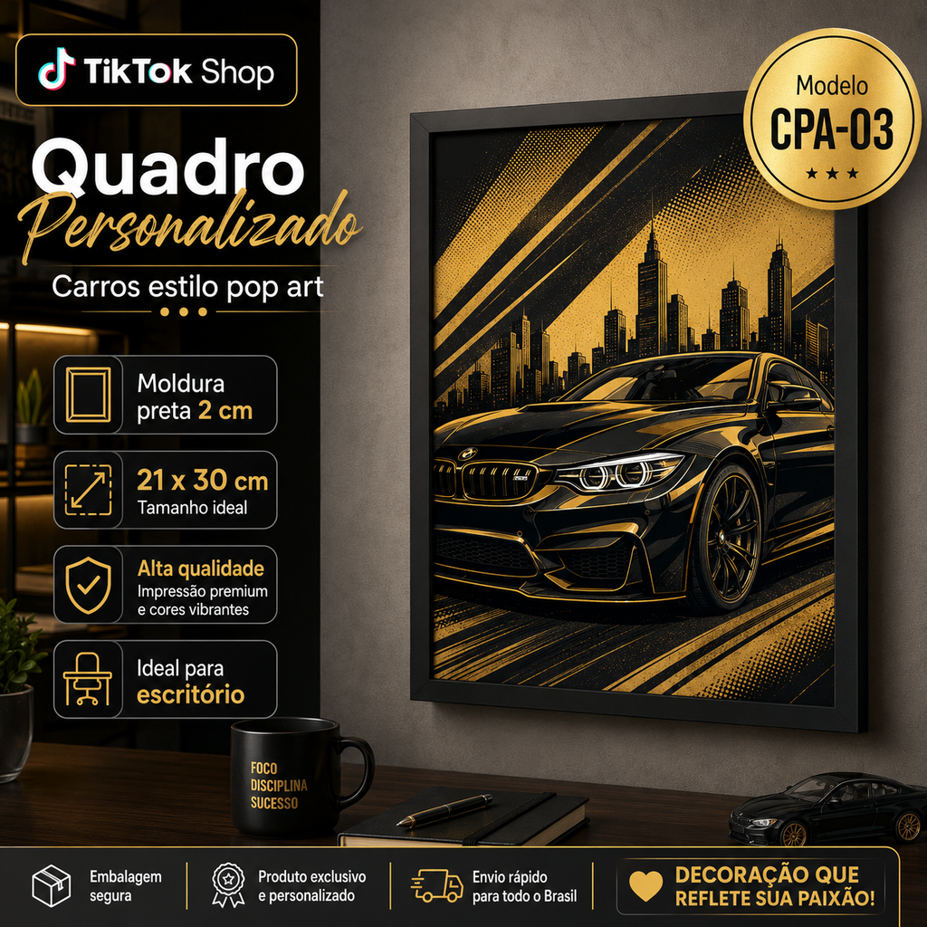 Quadros personalizados COLEÇÃO MEU CARRO 21x30 moldura MDF com proteção em acetato