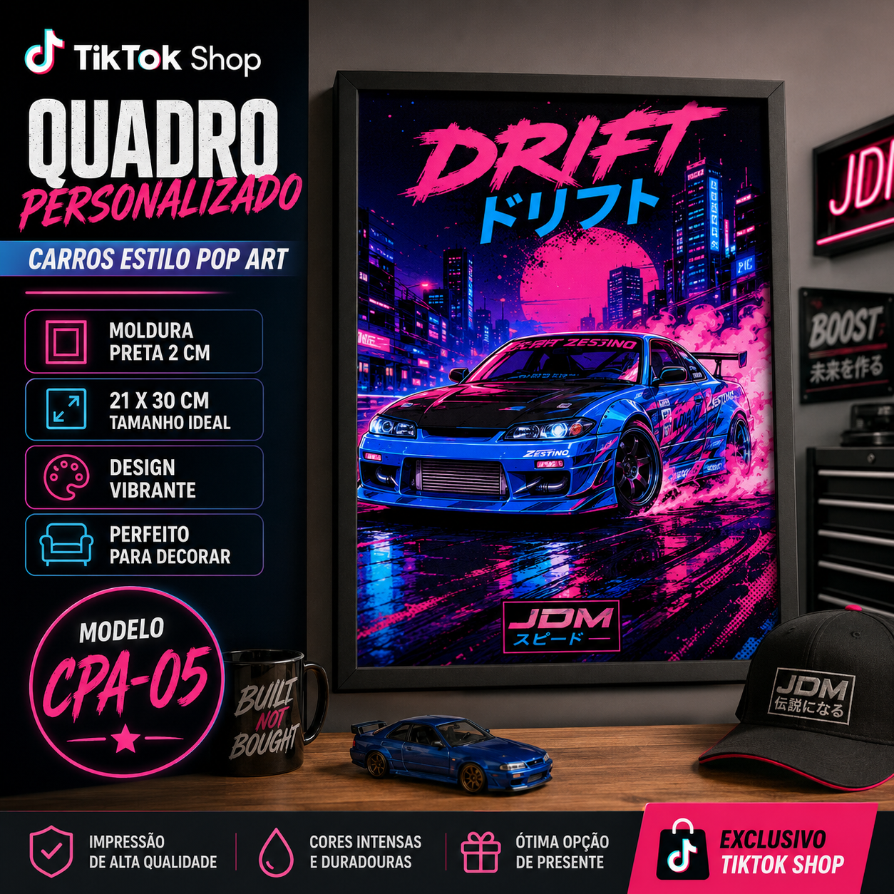 Quadros personalizados COLEÇÃO MEU CARRO 21x30 moldura MDF com proteção em acetato