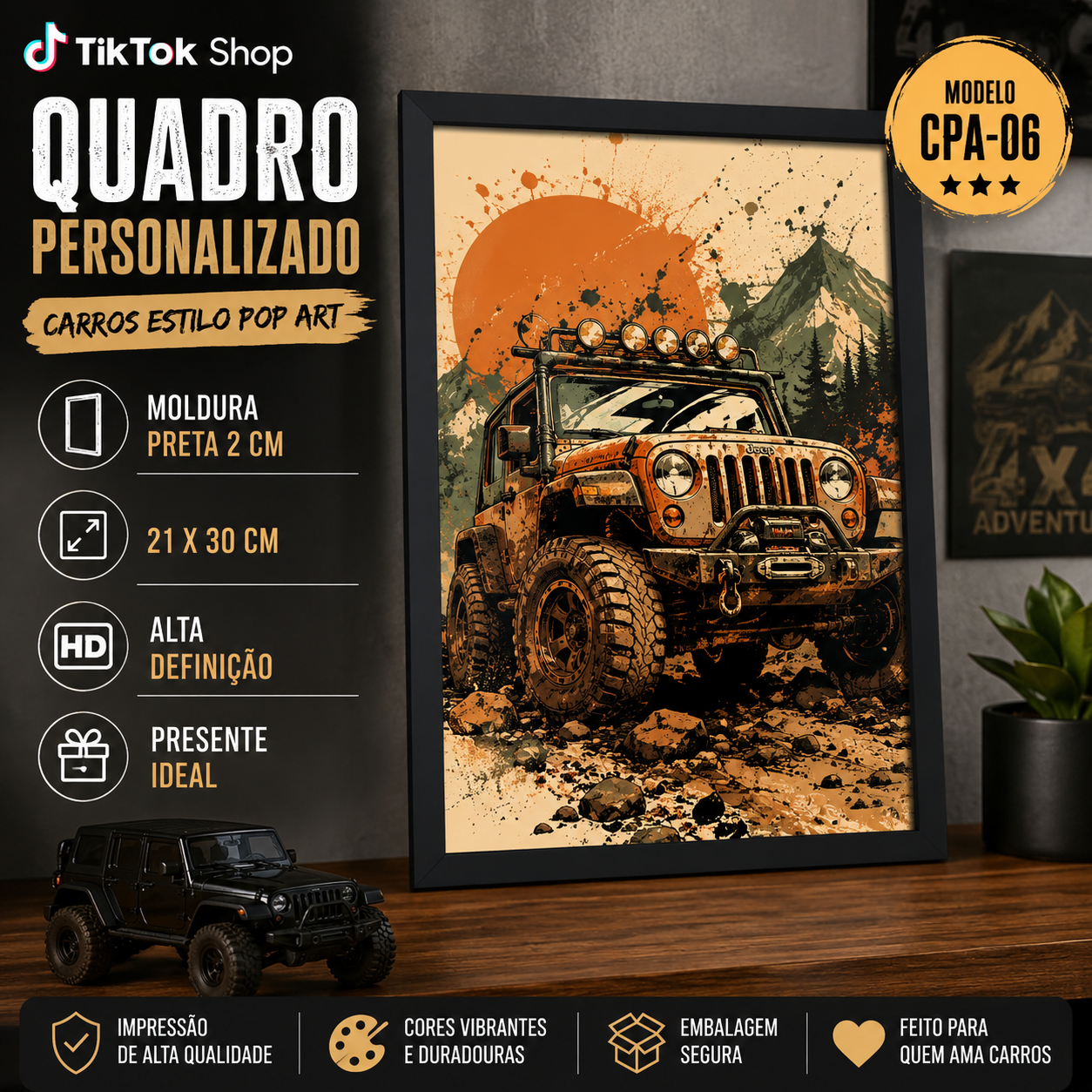 Quadros personalizados COLEÇÃO MEU CARRO 21x30 moldura MDF com proteção em acetato