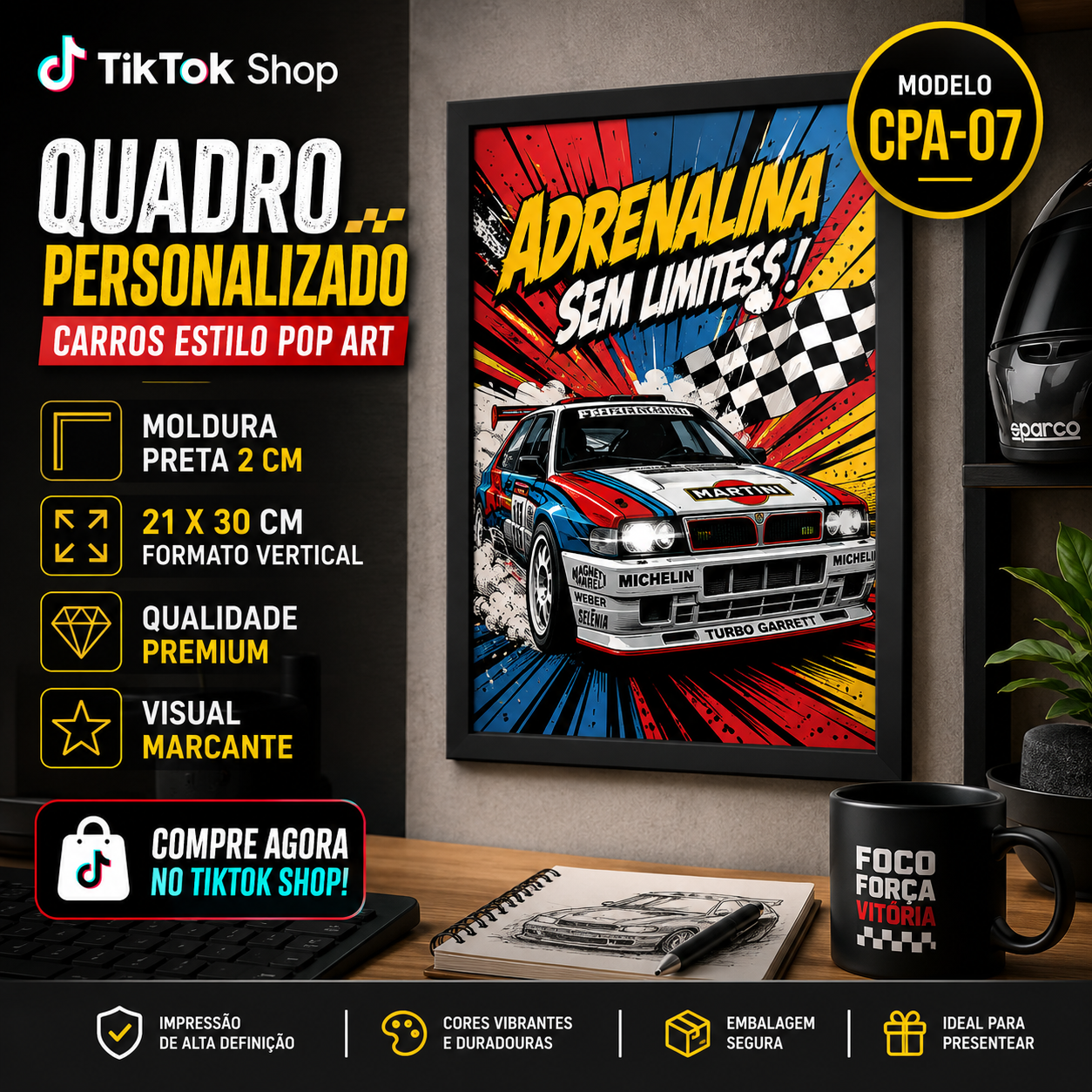 Quadros personalizados COLEÇÃO MEU CARRO 21x30 moldura MDF com proteção em acetato