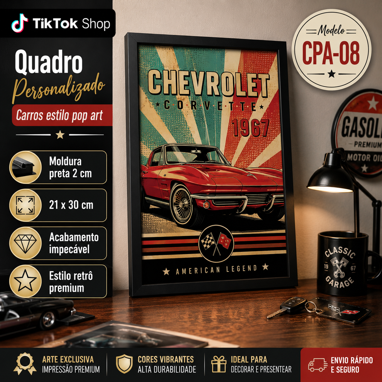 Quadros personalizados COLEÇÃO MEU CARRO 21x30 moldura MDF com proteção em acetato