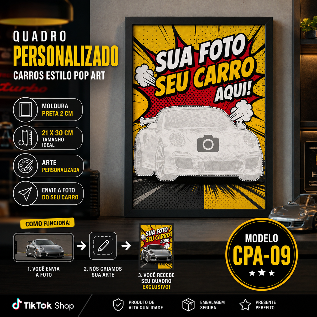 Quadros personalizados COLEÇÃO MEU CARRO 21x30 moldura MDF com proteção em acetato